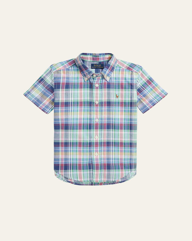 Boy's Plaid-Print Oxford Shirt, Size 2-7